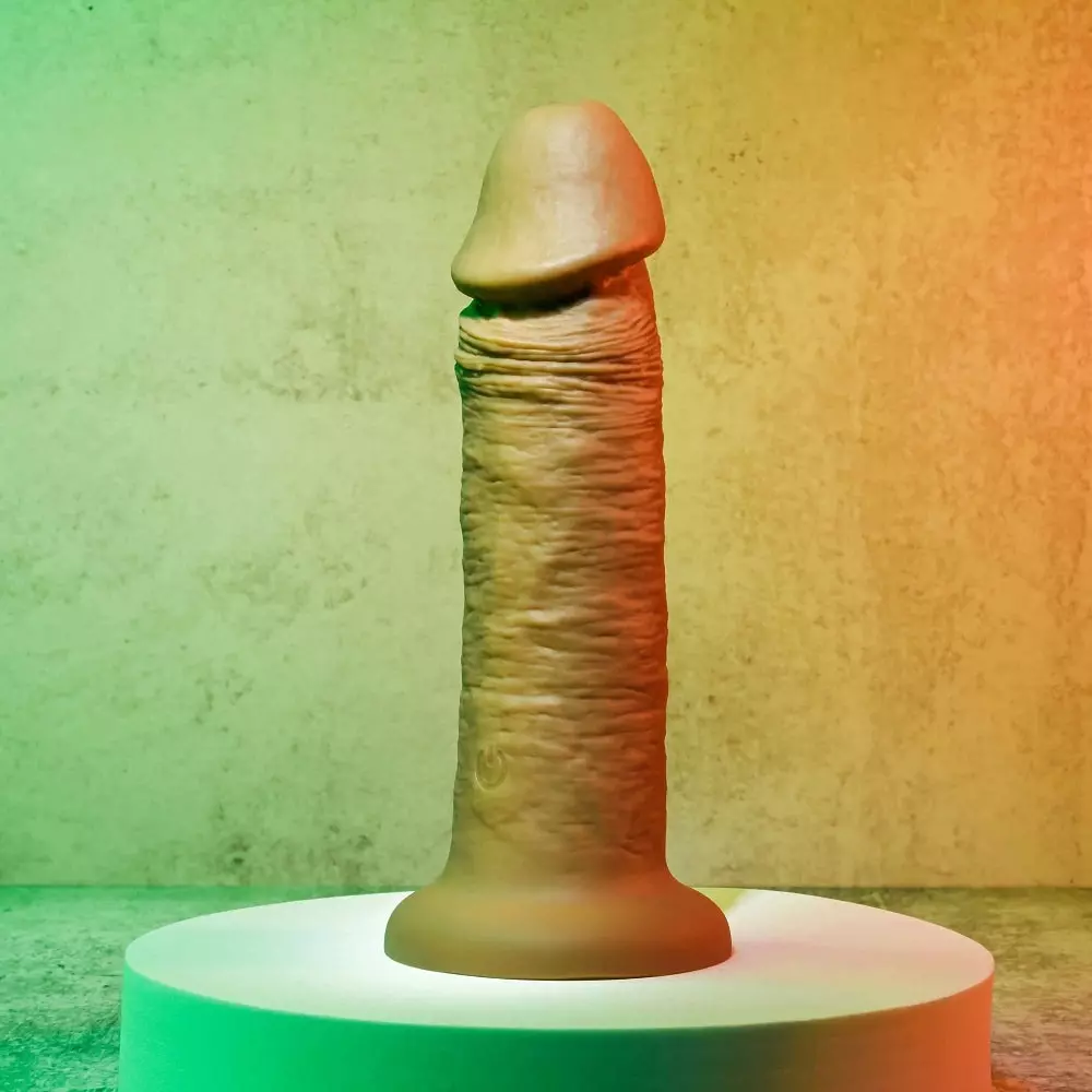 Evolved 6" Girthy Vibrating Silicone Rechargeable Dong In Brown